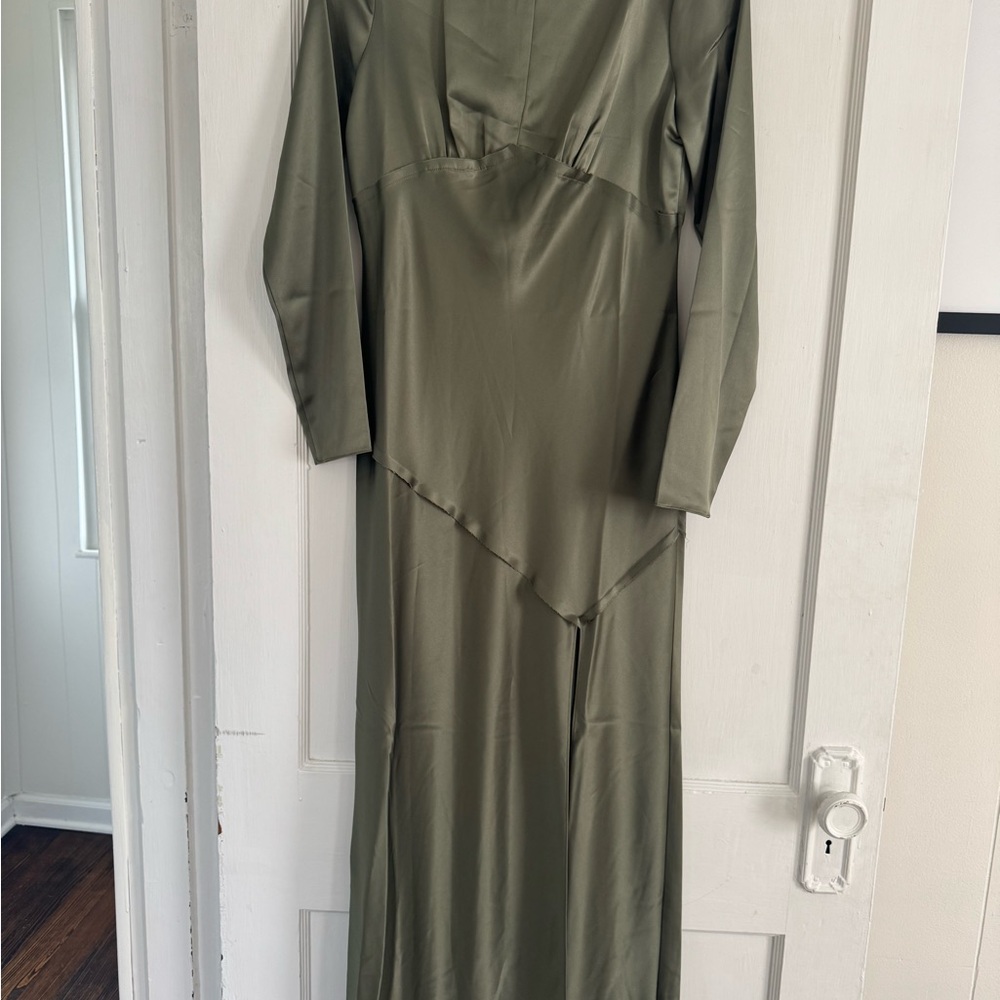 Reformation Nalia Satin Dress Olive Green
